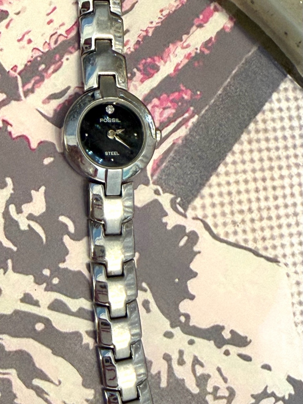 Fossil Arkitekt Silver-Tone Ladies Watch with Black Dial and Diamond Accent